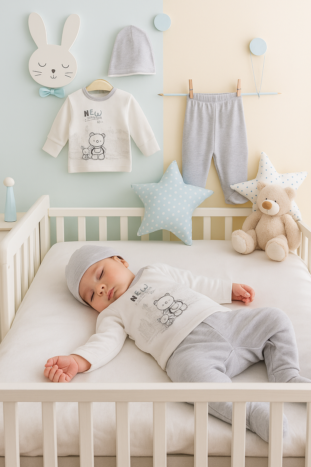 طقم بيبي ناعم 3 قطع – قطن 100% برسومات ظريفة (0-3 أشهر)