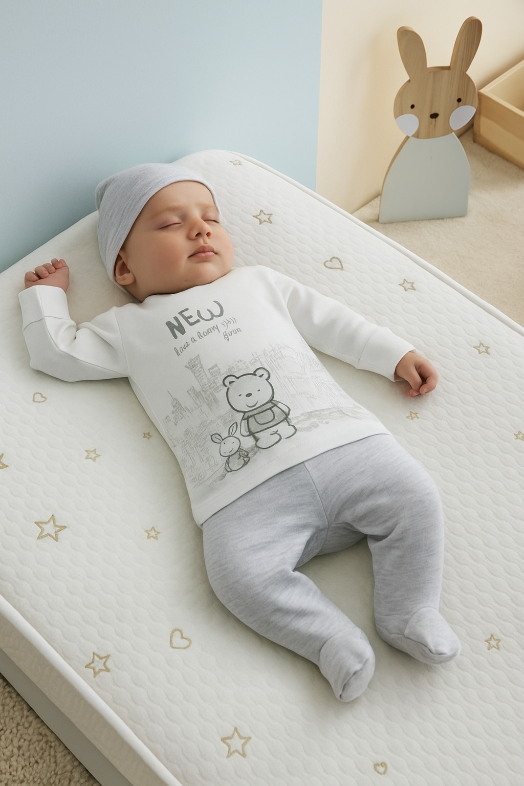 طقم بيبي ناعم 3 قطع – قطن 100% برسومات ظريفة (0-3 أشهر)