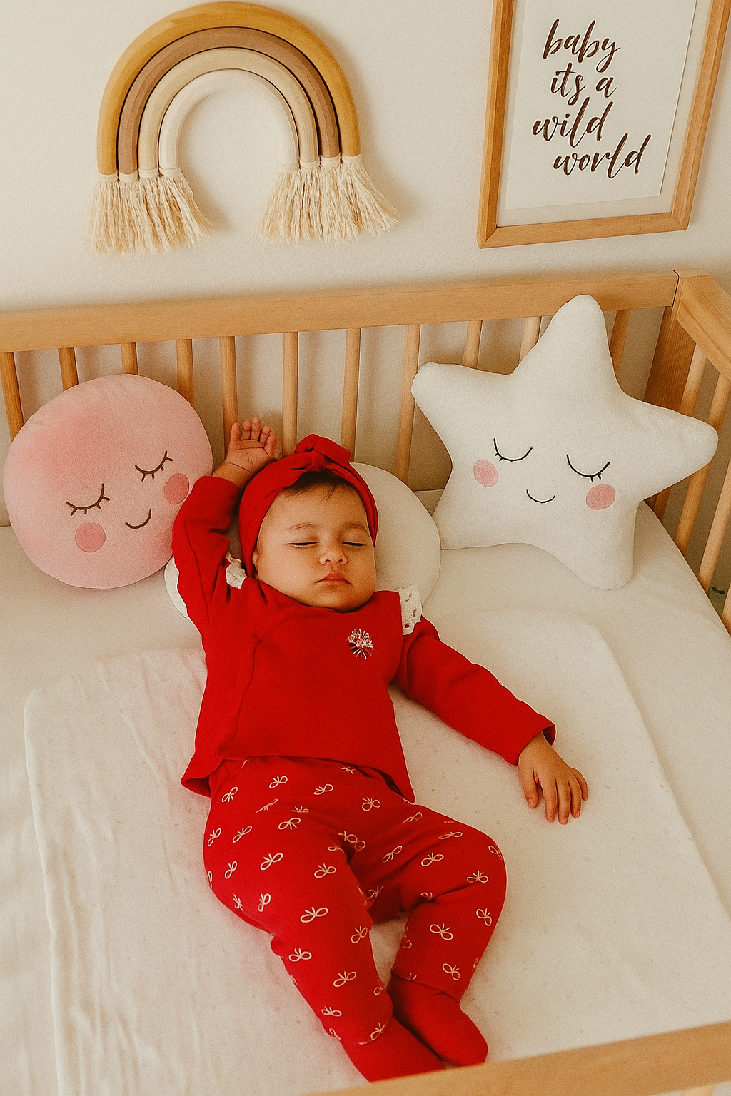 طقم بيبي بناتي 5قطع باللون الأحمر المشرق