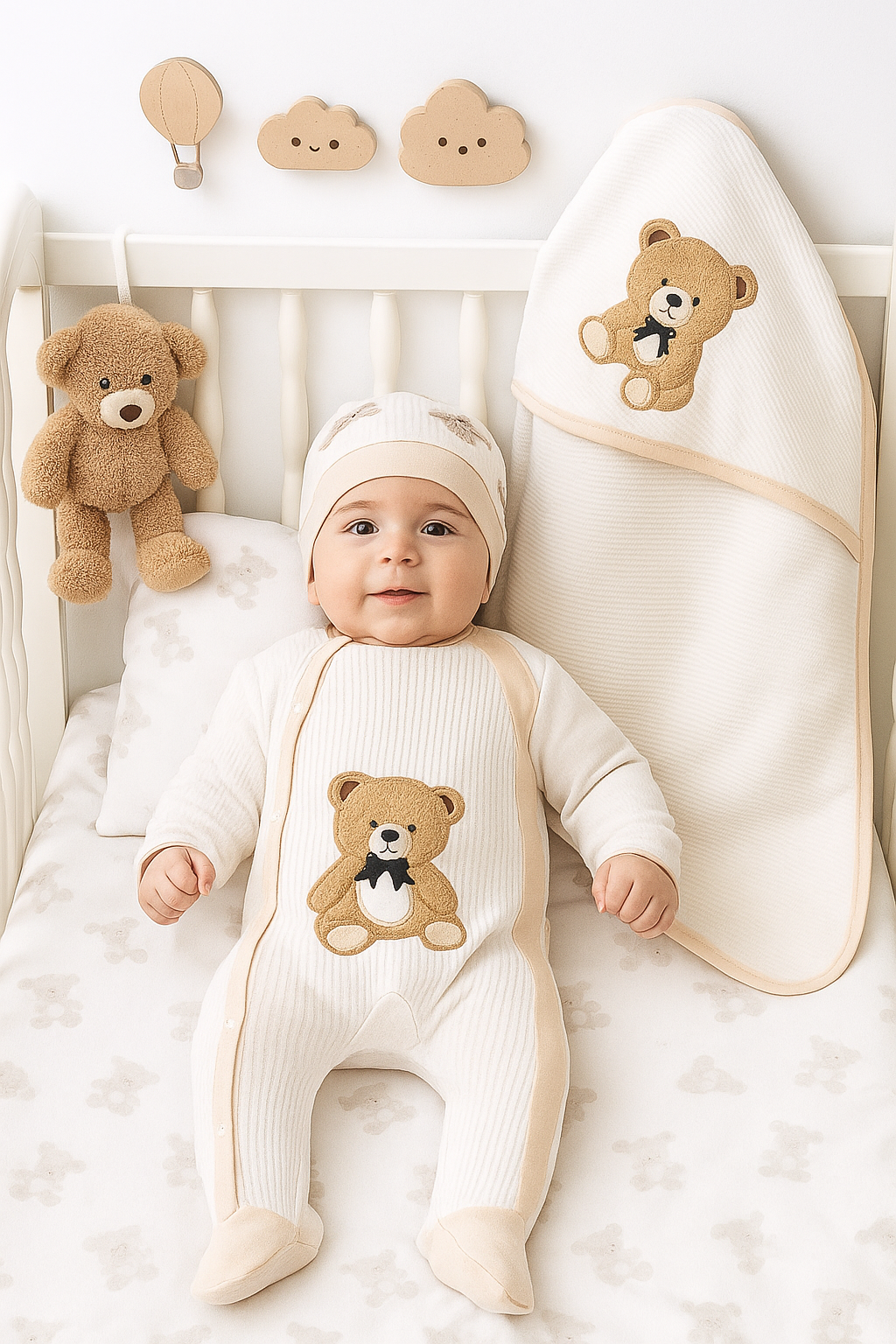 طقم مواليد كامل بتصميم الدب 🧸🤍