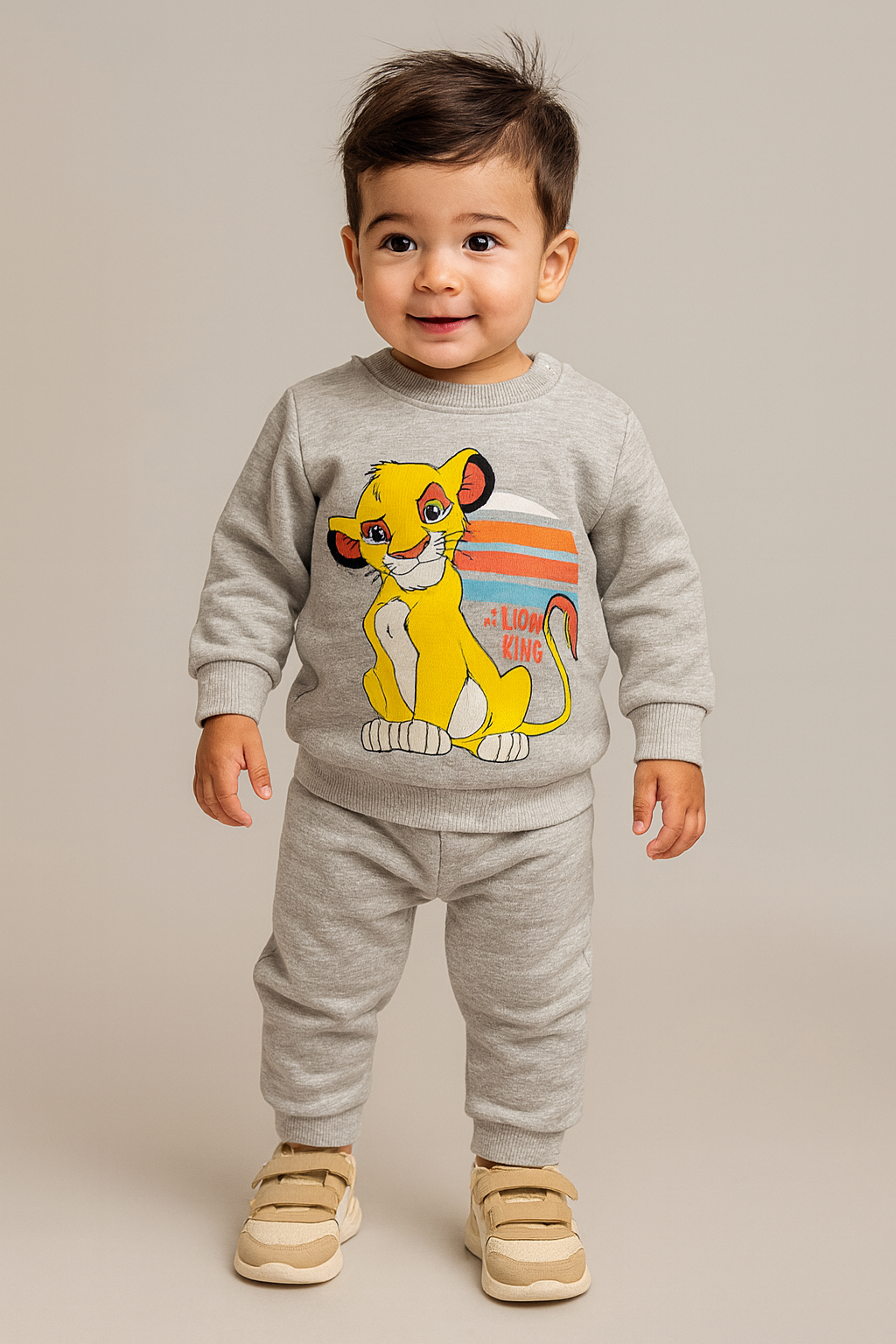 طقم شتوي للأولاد الصغار – كنزة وبنطال بتصميم الأسد الكرتوني