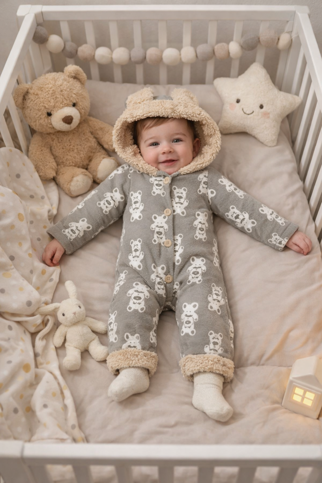 طقم ❄️ شتوي دافئ بتصميم دب كيوت