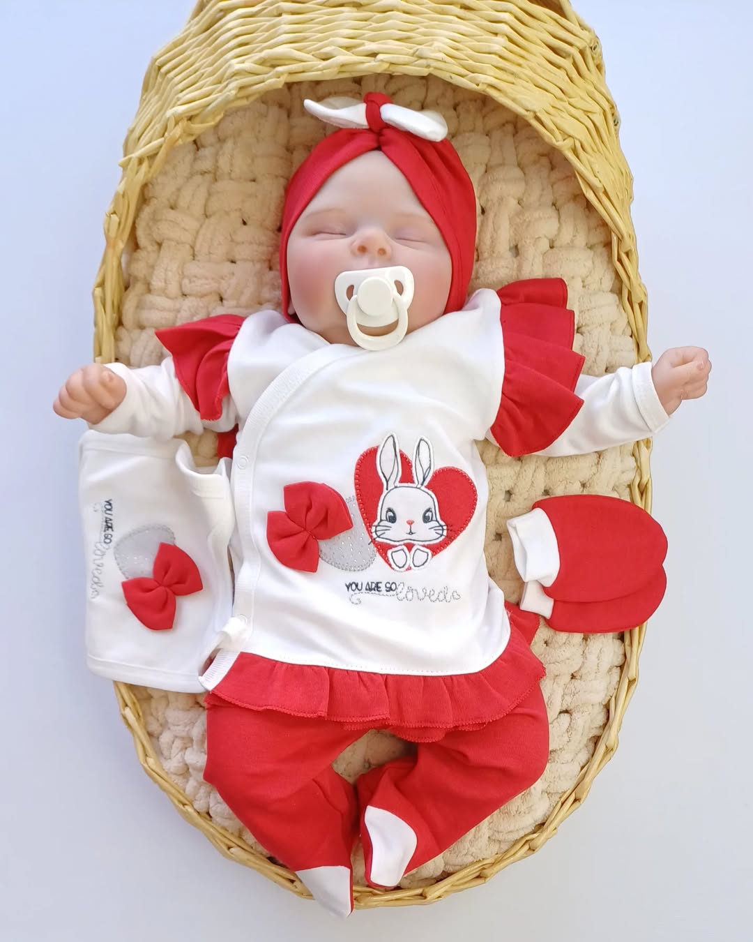 طقم بيبي بنوتة 5 قطع - تصميم أرنب لطيف