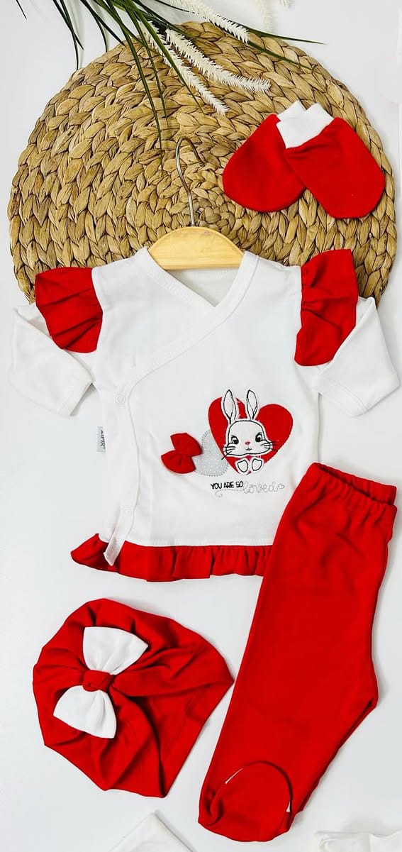 طقم بيبي بنوتة 5 قطع - تصميم أرنب لطيف