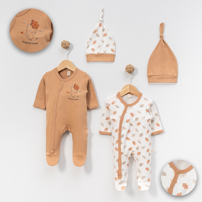 طقم بيبي قطني فاخر من 4 قطع  – بنقشة الأوراق الصغيرة