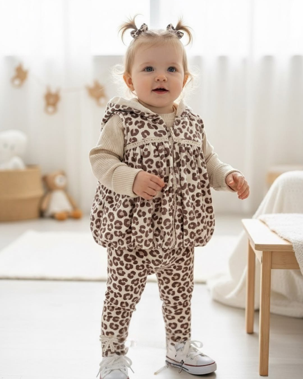 طقم بيبي بناتي – 3 قطع بتصميم ليوبارد أنيق