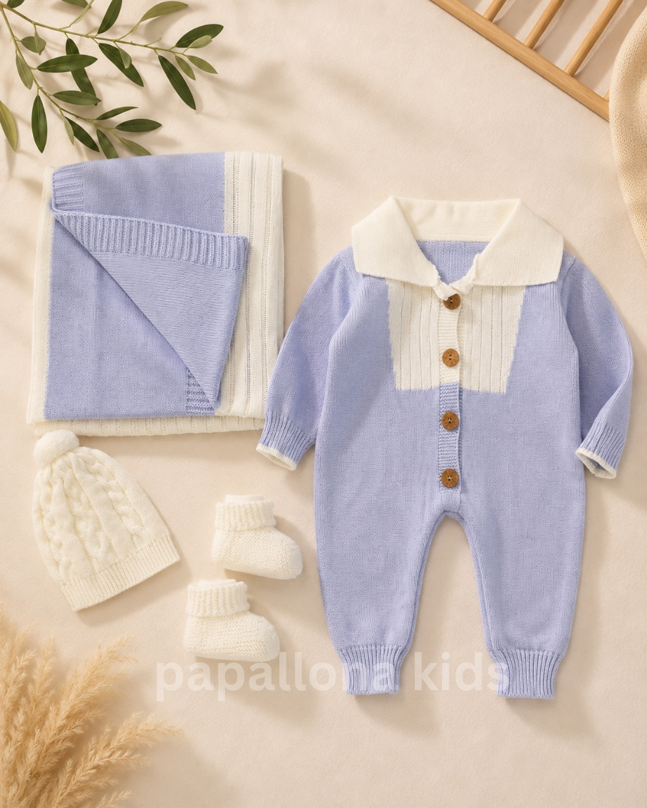 طقم مواليد Tricot فاخر 4 قطع – أناقة ونعومة لرضيعك 👶✨