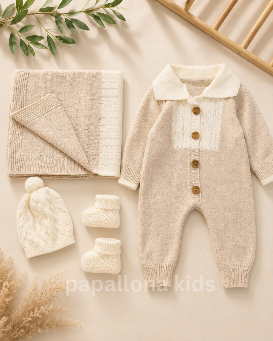 طقم مواليد Tricot فاخر 4 قطع – أناقة ونعومة لرضيعك 👶✨