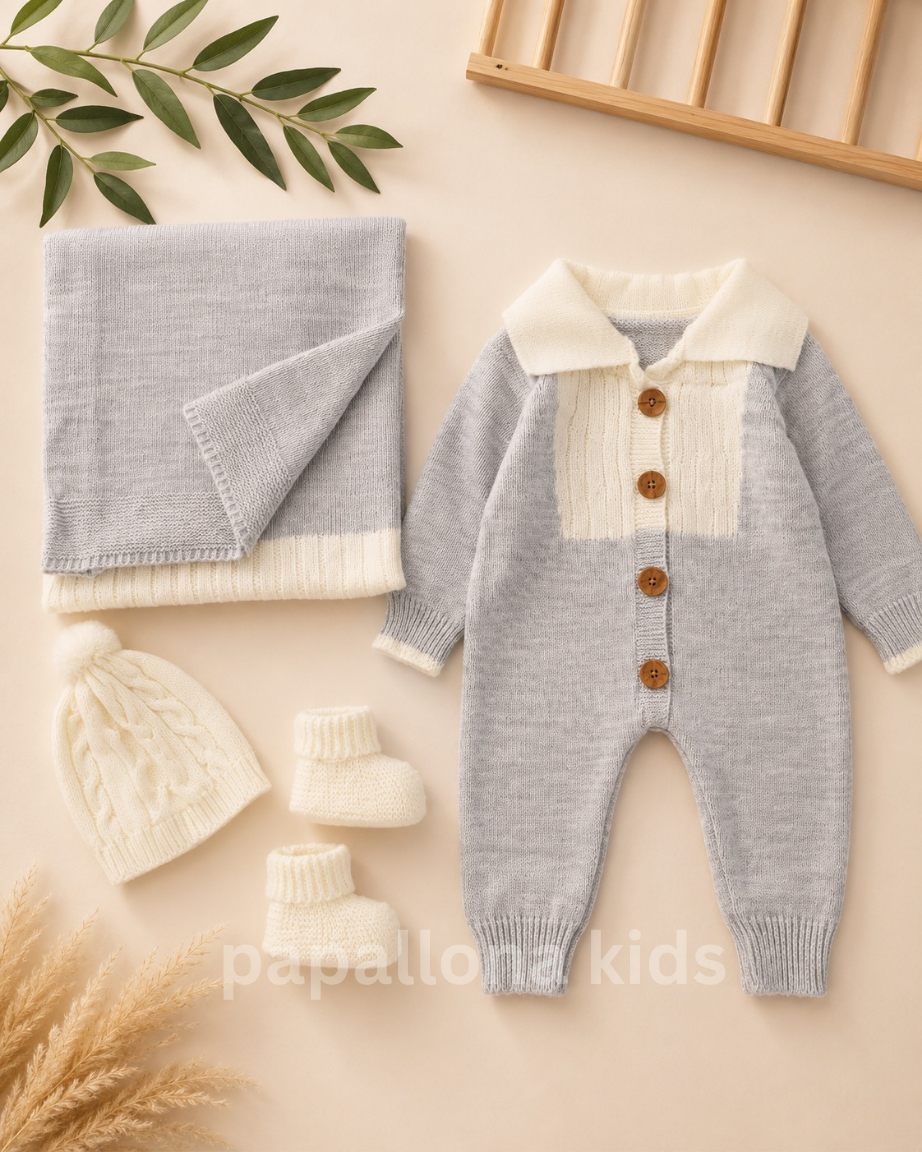طقم مواليد Tricot فاخر 4 قطع – أناقة ونعومة لرضيعك 👶✨