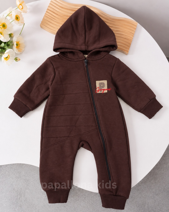 سالوبيت بيبي شتوي بقبعة وسحاب 🧸 – تصميم عملي ومريح للأيام الباردة