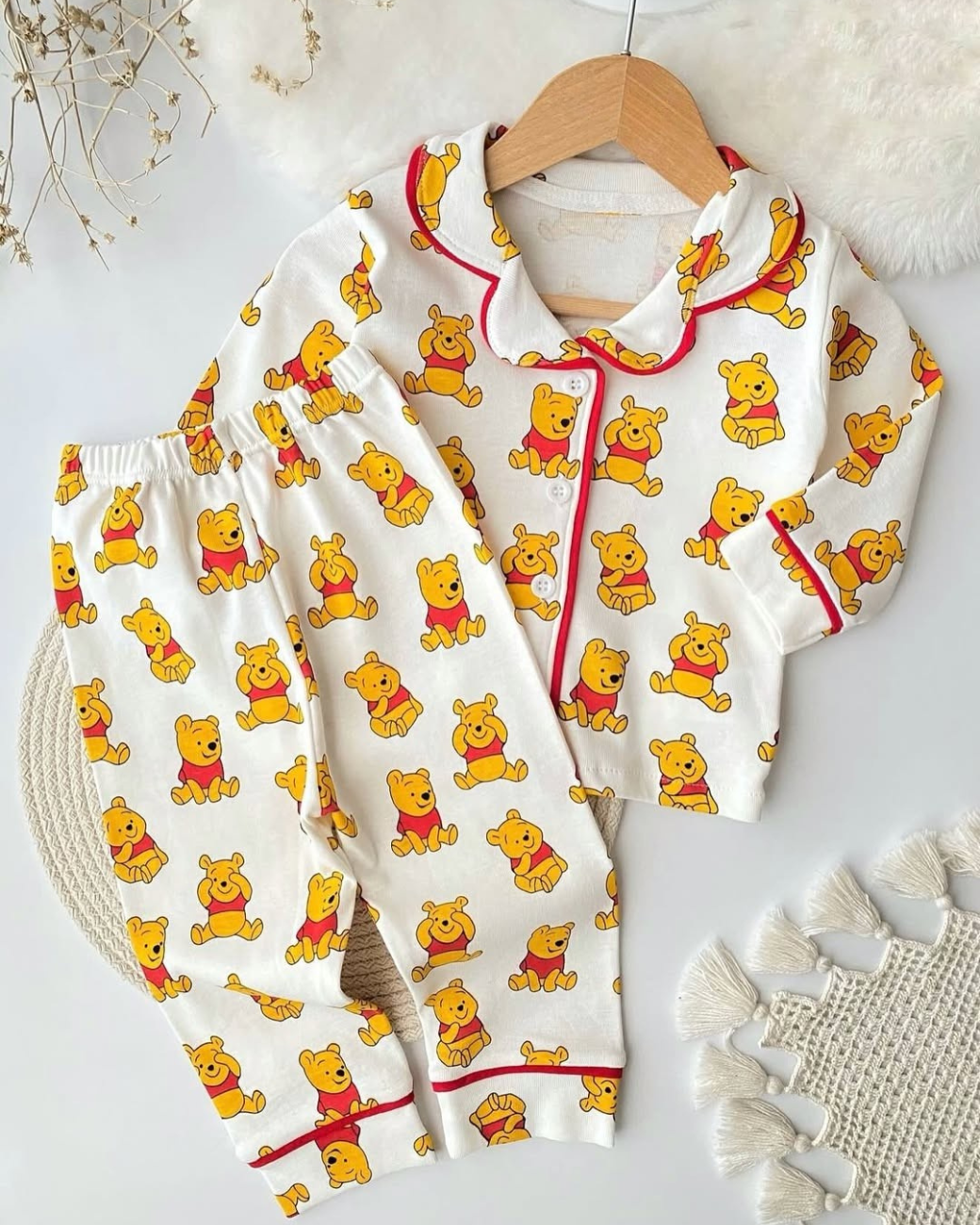طقم بيجاما أطفال ويني الدبدوب قطن ناعم بتصميم مريح