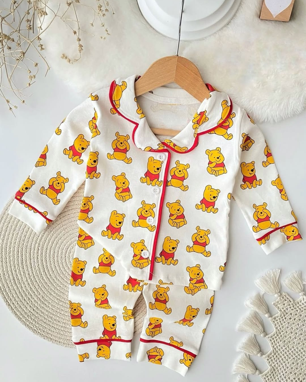 طقم بيجاما أطفال ويني الدبدوب قطن ناعم بتصميم مريح