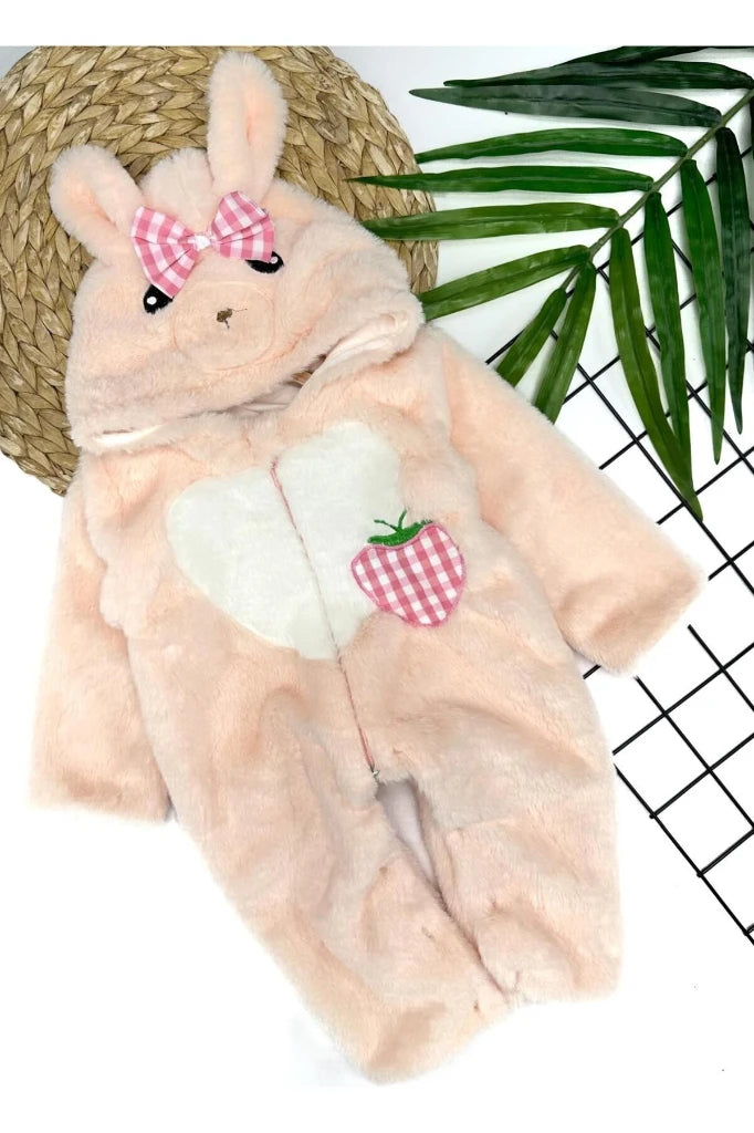 طقم فرو أرنب قلبي مع تفصيل الفراولة 🍓💗