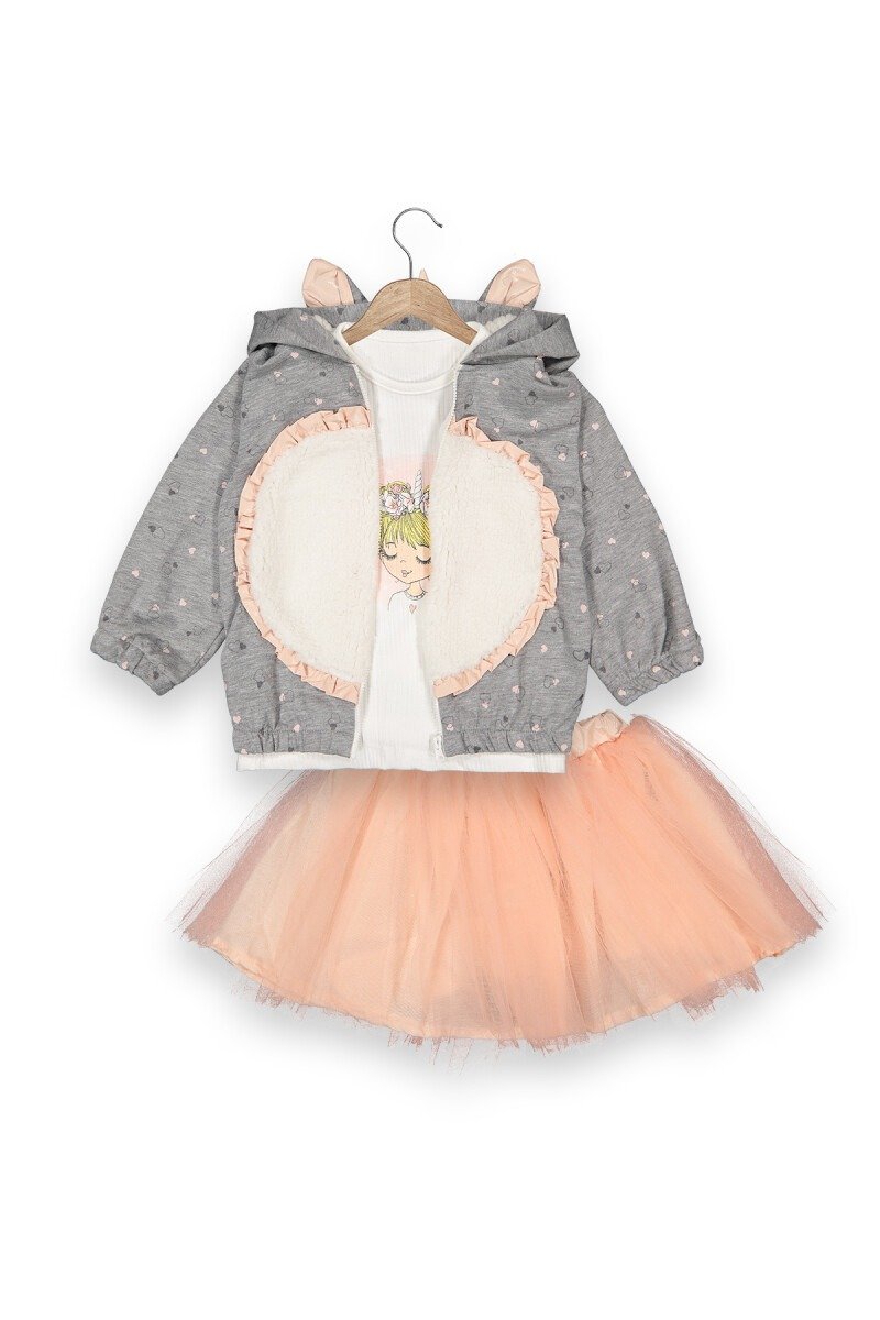 إطلالة رائعة لصغيرتك: طقم 3 قطع كارديغان وتنورة!