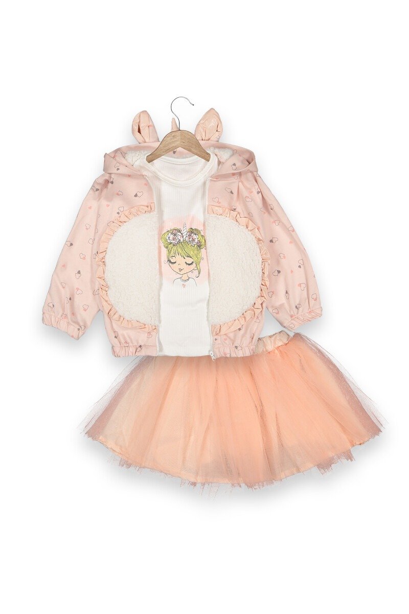 إطلالة رائعة لصغيرتك: طقم 3 قطع كارديغان وتنورة!